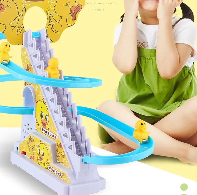 Small Duck Climbing Stairs Toy DIY Racing Track Toy Music Duck Roller Coaster